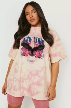 Pink/Yellow PLUS TIE DYE GRAPHIC OVERSIZED T-SHIRT